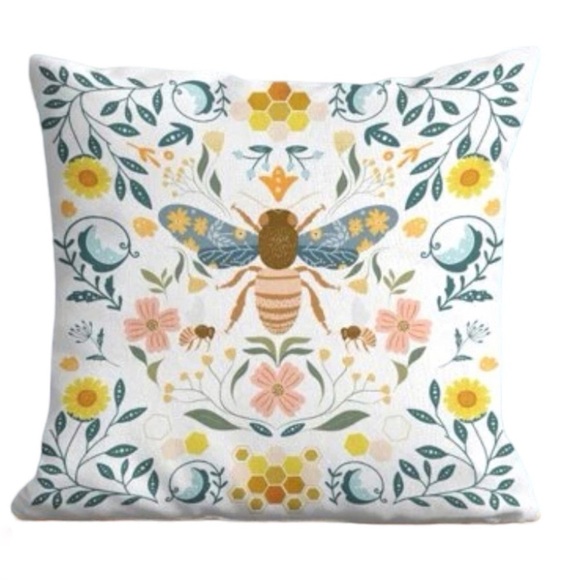 Pillow Cover Bee Garden Party Floral Multicolor Large Square 17.7 X 17.7 - Picture 16 of 16